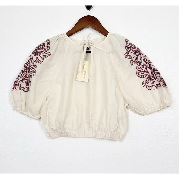 NWT Universal Thread Boho Embroidered Peasant Crop Top XS Cottagecore - Image 2