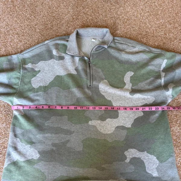 Aerie Camo Quarter Zip Sweatshirt Green Grey Oversized Pullover M Cozy Lounge - Image 6