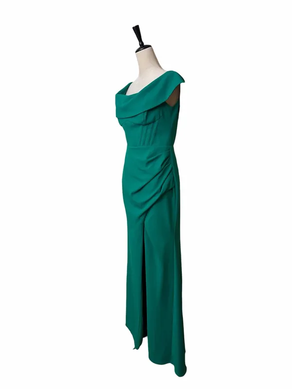 Betsy & Adam Gown Size 8 Emerald Green Corset Cowl Neck Ruched Formal Maxi Dress - Image 6