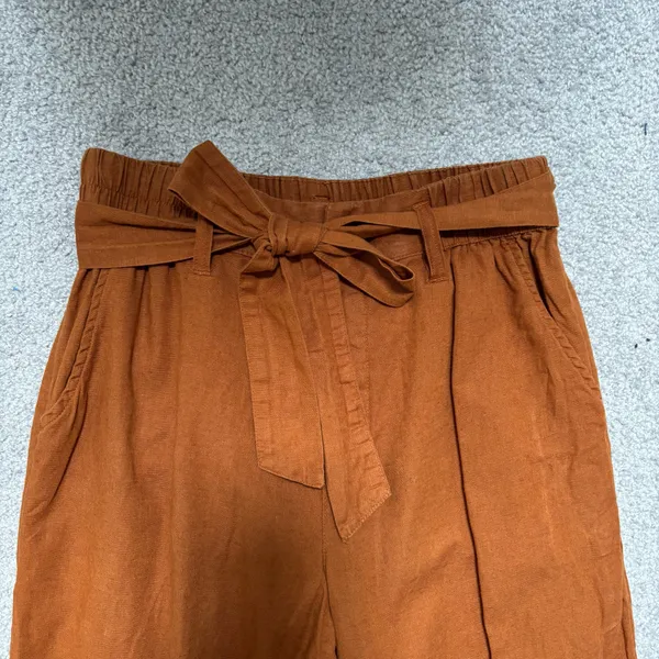 American Eagle Outfitters Burnt Orange High-Rise Linen Blend Cropped Pants with Belt - Image 3