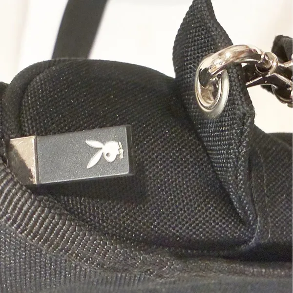 Playboy Vintage y2K Black Canvas‎ Blue Bunny Crossbody Messenger Bag - Image 3