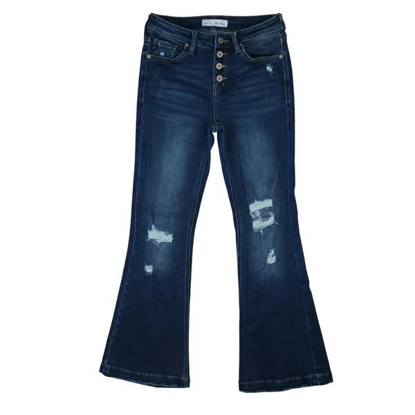 KanCan Flare‎ Jeans Women 7/27 (28x30) Distressed Button Fly Petite Harlowe - Image 2
