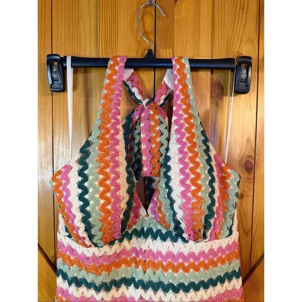 Premier Amour Crochet Cream Multi Chevron Fit + Flare Dress NWT Size Large (6444 - Image 2