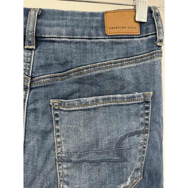 American Eagle Super Stretch Denim Mini Skirt Sz 6 Classic Wash Distressed Boho - Image 4
