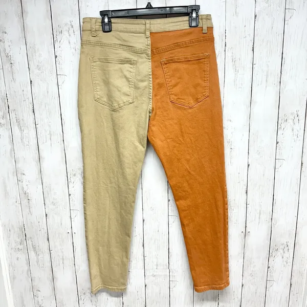 Jeans Women Size Small Two Tone High Rise Relaxed‎ Straight Orange Tan Casual - Image 6