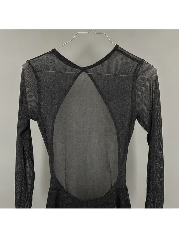 Black Sheer Open Back Whimsigoth Goth Maxi Dress Beach Cover-Up Long Sleeve S - Image 5