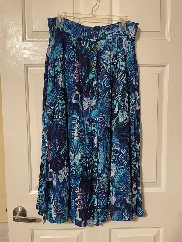 Vintage 1990’s The Limited Blue Patterned Button-Front Women's Skirt Size Medium - Image 10