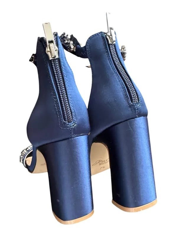 Jewel BADGLEY MISCHKA Embellished Navy Ankle-Strap Block Heel Sandal 7.5 - Image 6
