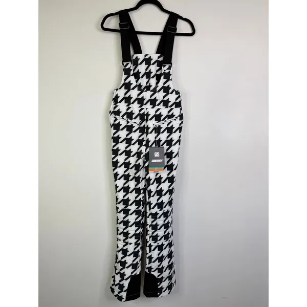 NEW GSOU Snow Women's Houndstooth Slim-Fit Stretch Fleece-Lined Ski Bibs Small - Image 3