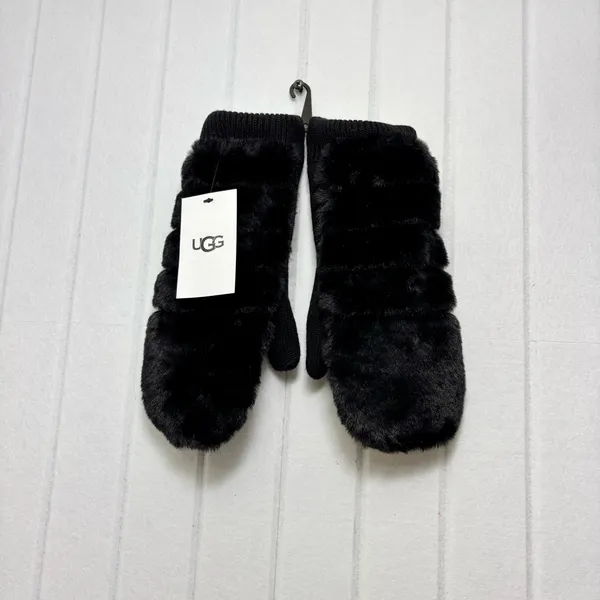 UGG Luxe BLACK‎ FAUX FUR FUZZY WOOL BLEND MITTENS WITH SHERPA LINING size L/XL - Image 8