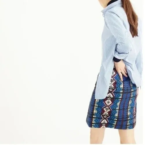 J.Crew Womens Mini Skirt Size 0 Blue Windowpane Geometric Jacquard Zip Aztec - Image 5