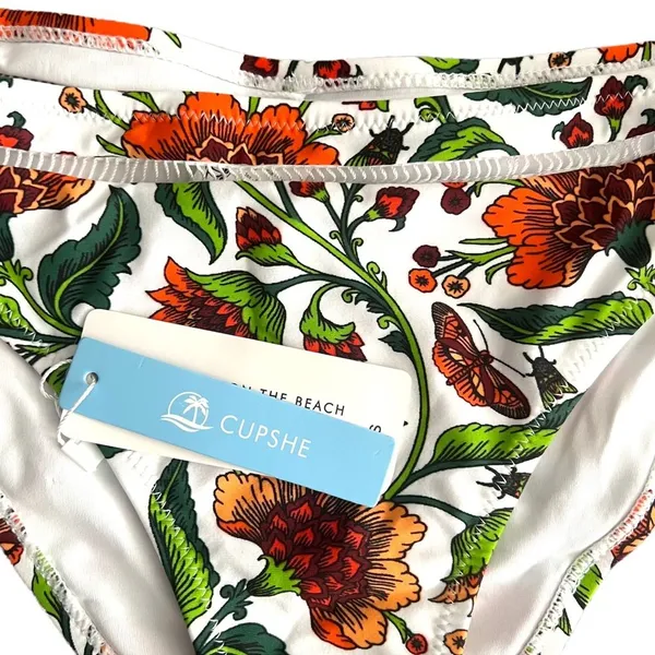 New CUPSHE Orange Ruffle Floral Bikini Size Small - Image 9