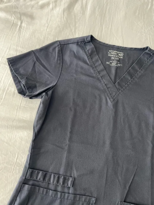Pewter Grey Cherokee Workwear V-Neck Scrub Top - Image 2