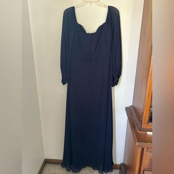 Dessy Collection Vivian Diamond Navy Maxi Dress Off Shoulder Puff Sleeve 14 - Image 11