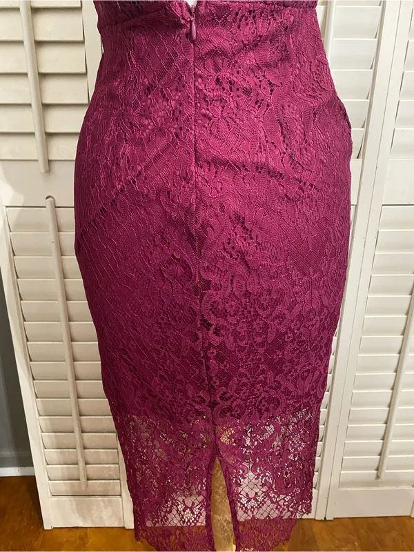 Lulu's Magenta Lace Halter Midi Dress - Image 9