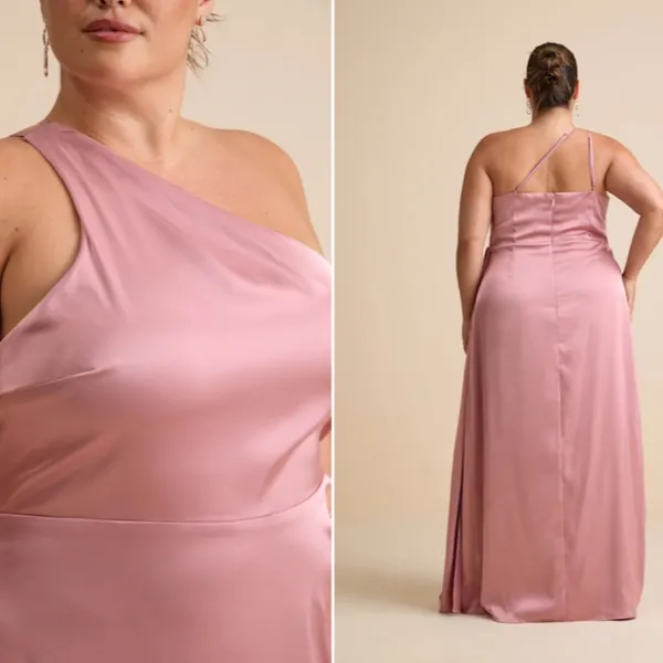 LULU's Sexy Prom Wedding Bridesmaid Elegant Satin One Shoulder Elegant Gown - Image 5