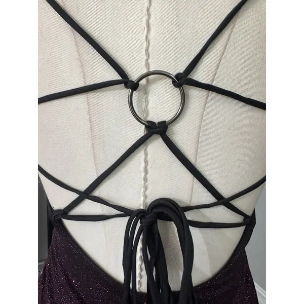 Lulus Take Me Anywhere Purple black glitter Mini Dress Medium Open Back Strappy - Image 11