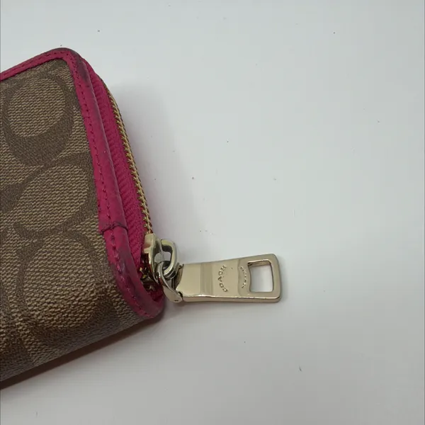 Coach Brown Pink Signature Coated Canvas Zip Wallet - Image 3