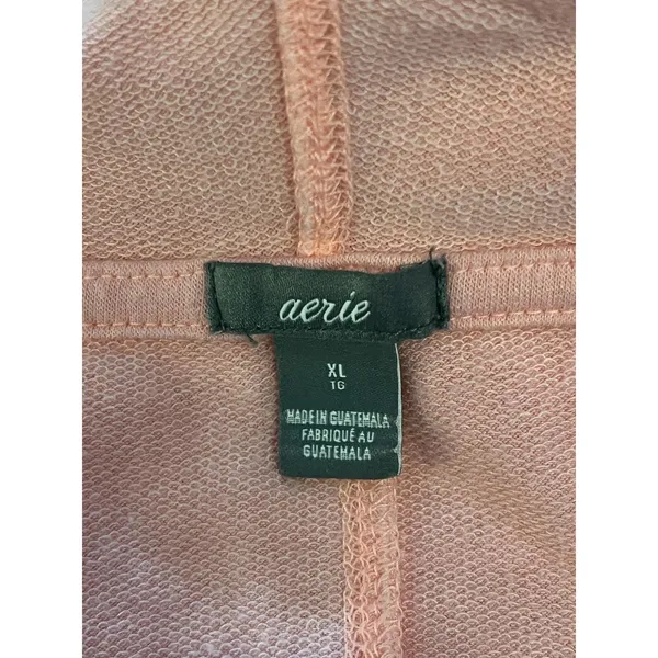 Aerie Shirt Womens XL Pink Terry Hooded V Neck Dolman Long Sleeve Tunic Top - Image 8