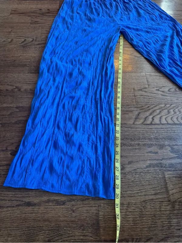 NWT VRG GRL 16 XL Raya High Waisted Wide Leg Crinkled Chiffon Blue Pants Preppy - Image 7