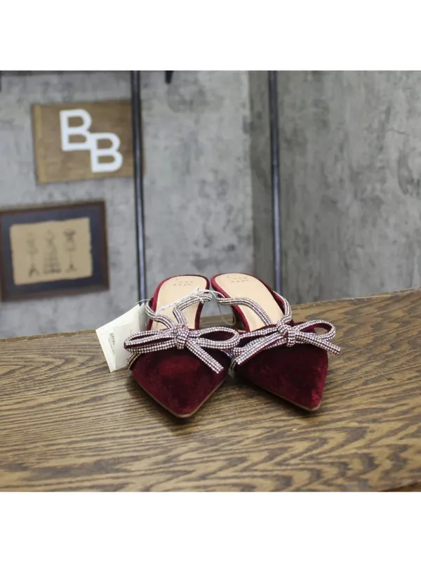 A New Day Rhinestone Bow Velvet Heels 94656737 Burgundy Red 7M - Image 3