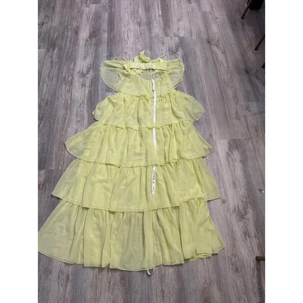 Lucy In The Sky Yellow Tiered Chiffon Maxi Dress Tie Front Cutout Back Small NEW - Image 6
