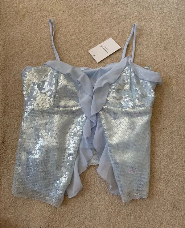Inmod Sequin Ruffle Top Blue - Image 2