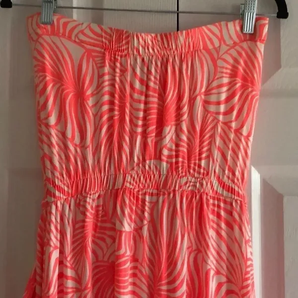 GAP Strapless Neon Pink Leaf Pattern Maxi Dress Size XS - Image 7