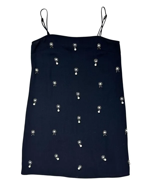 H&M Appliquéd Holiday Party Slip Dress Pearl Rhinestones Embellished Black Sz S - Image 2