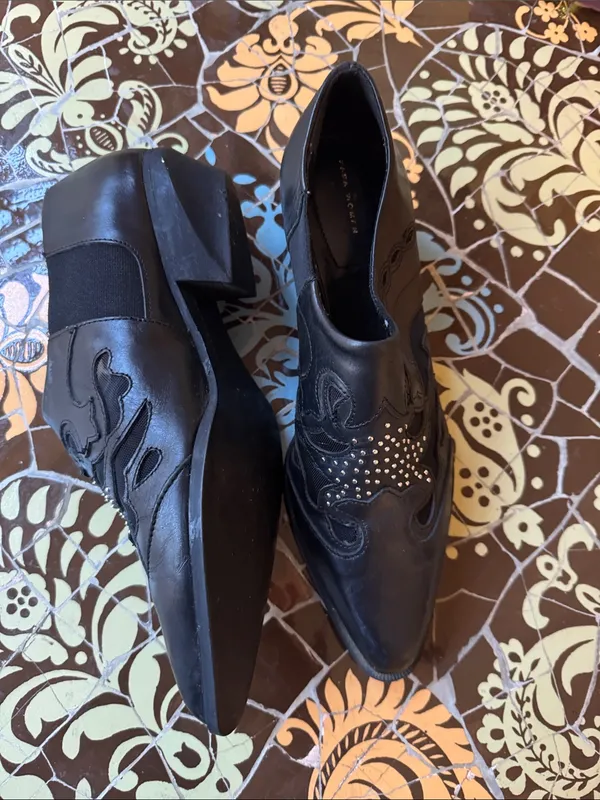 ZARA Black Studded Leather Slip-On BOOTIES SZ: 38EU/7.5 US - Image 5