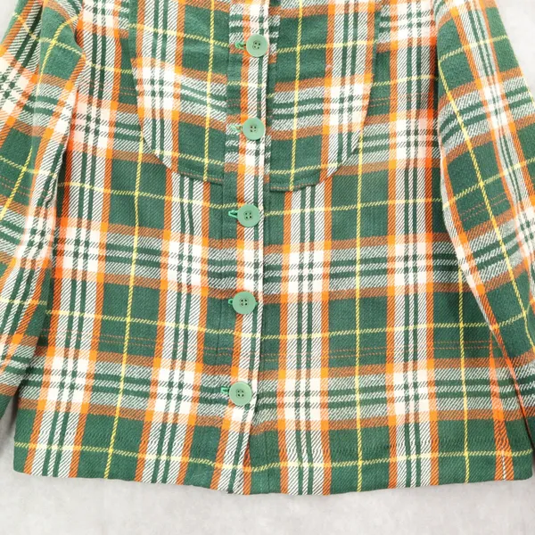 Green Flannel Plaid Long Sleeve Shacket Jacket‎ Western VTG Coat Button Up Small - Image 4