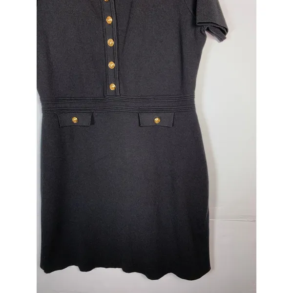 Merokeety Dress XL Black Gold Button Short Sleeve Knit Preppy Career Mini - Image 7