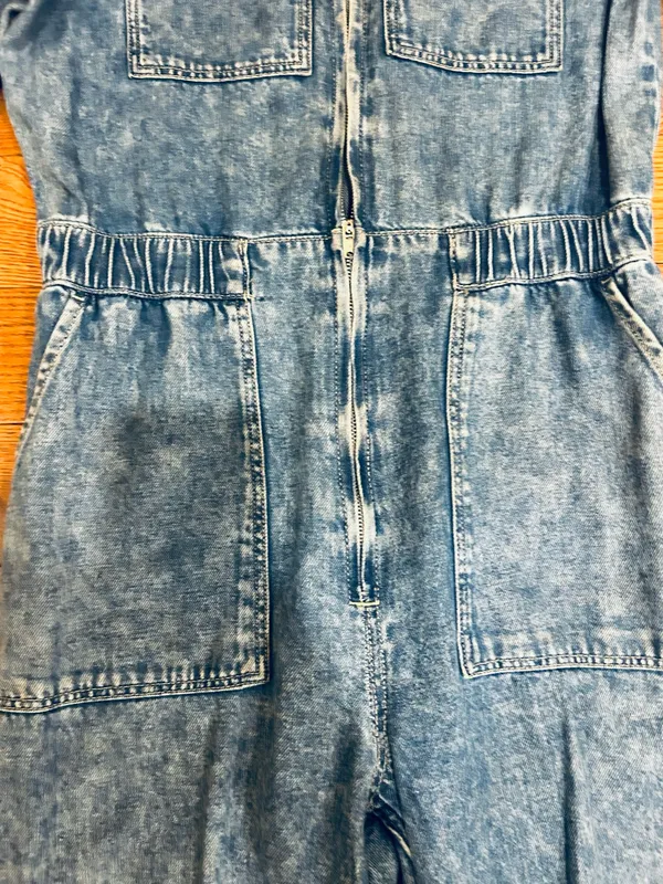 H&M Retro 80s Vibe Acid Wash Long Sleeve EDGE Denim Boiler Jumpsuit/Coveralls 4 - Image 8