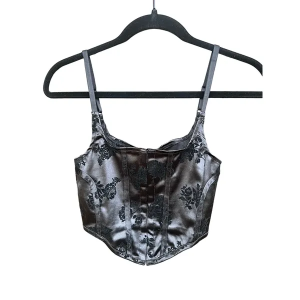 Motel Rocks Elicia Corset Crop Top in Black Rose Flock Black Size XS NWT - Image 2