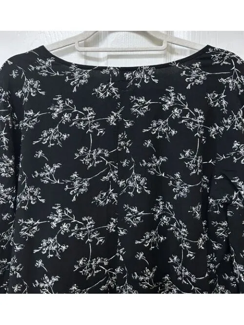 Old Navy Black Floral‎ Print Dress Cottagecore Dark Garden Artsy Women's Large - Image 11