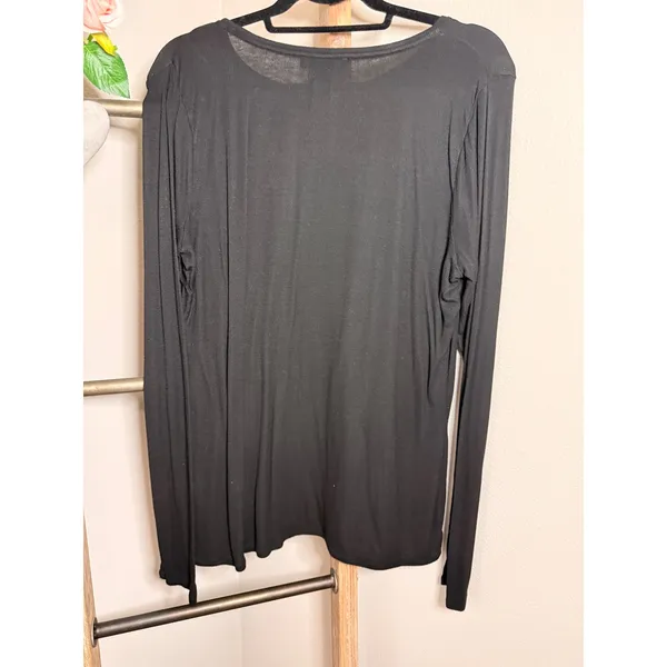 White House Black Market Womens XL Black Long Sleeve Crew Neck Top Solid Basic - Image 3