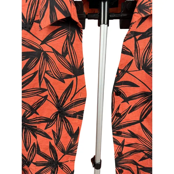 Silkland 100% Silk Jacket Blazer Orange Black Floral Button Front‎ Small - Image 4