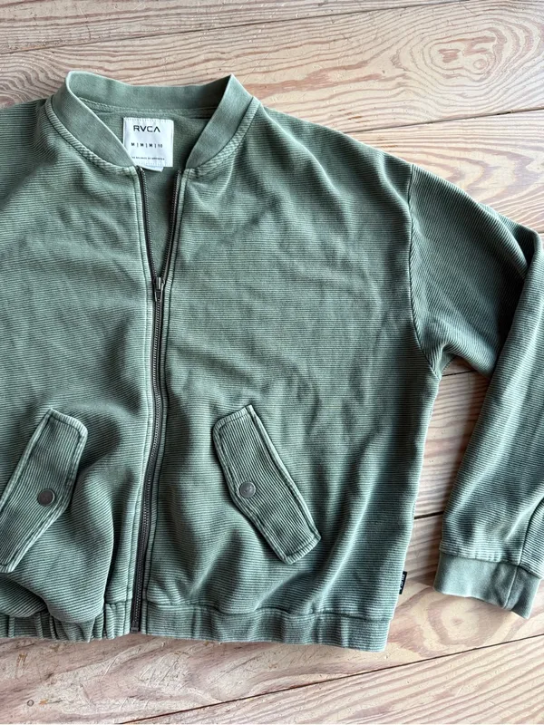 RVCA Green Ribbed Bomber Jacket size m - Image 2
