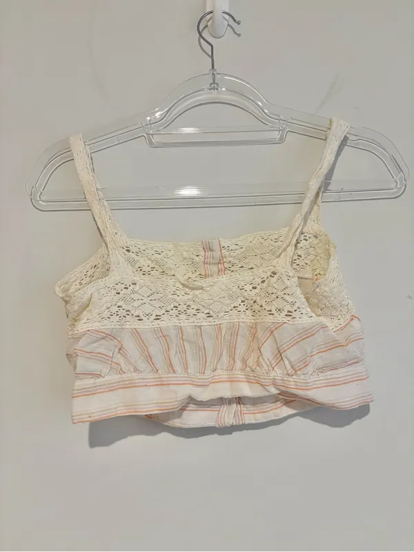 LA Hearts Lace-Trim Striped Cropped Tank Top Cream & Peach size small - Image 2