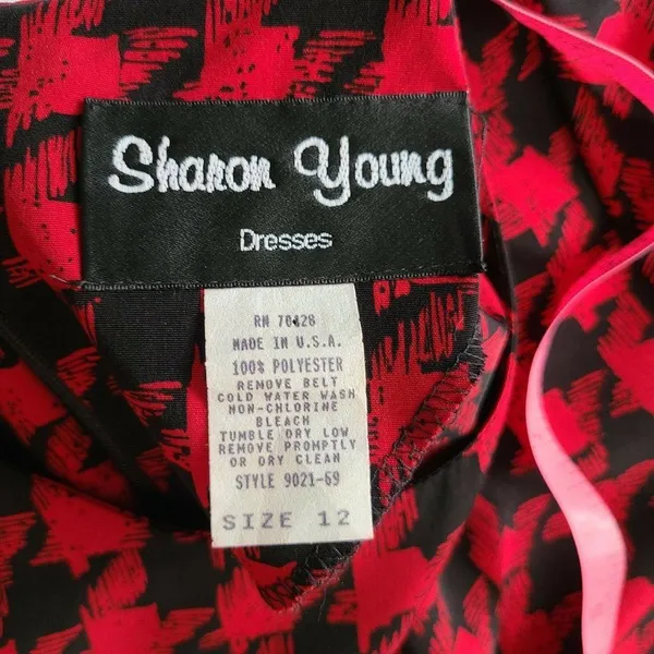 Vintage 80s Sharon Young Houndstooth Dress | Red & Black Office Siren Midi‎ - Image 8