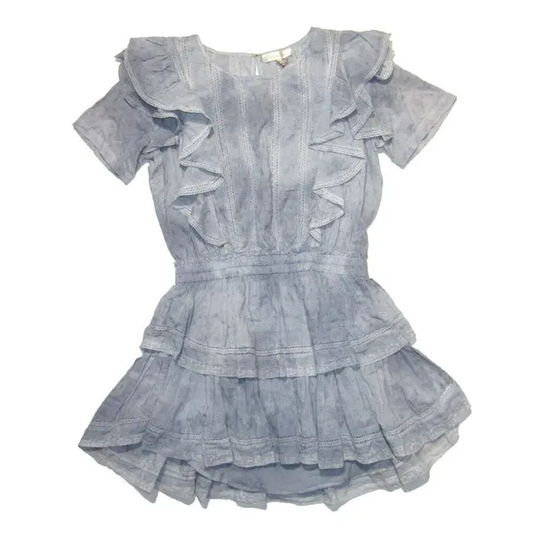 NWT LoveShackFancy Natasha Mini in Washed Denim Hand Dye Ruffle Cotton Dress M - Image 5