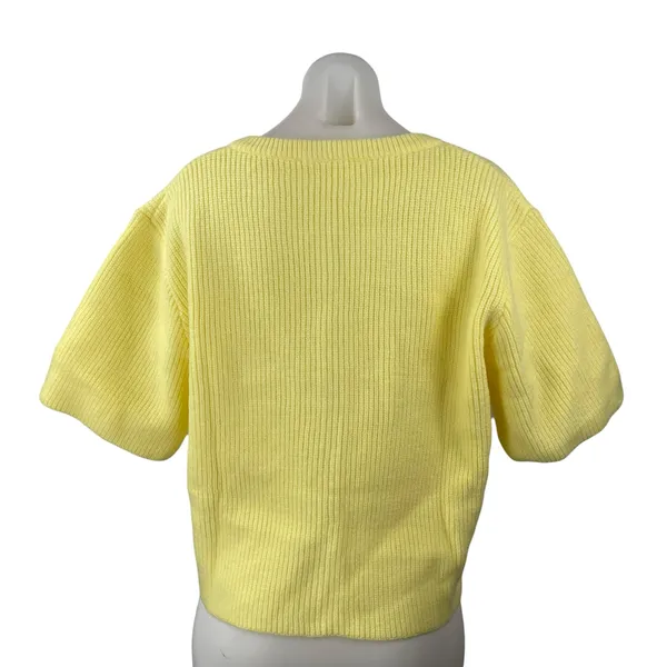 Women's Yellow Ribbed Knit Short Sleeve Button Down Blouse Shirt Top Size M - Image 3