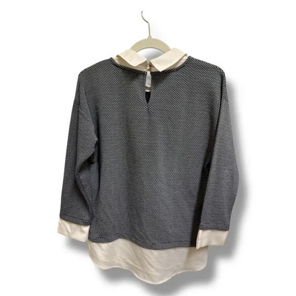 Ann Taylor Top‎ Womens S Navy White Layered Collared Mixed Media Blouse - Image 2