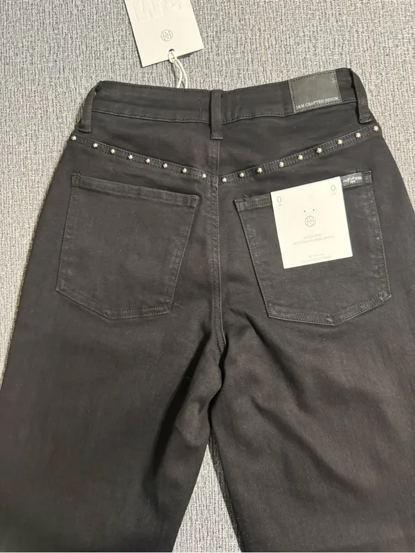 I&M High Rise Black Barrel Studded Jeans - Image 4