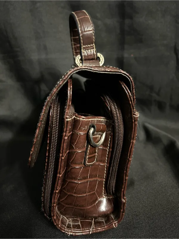 Rosetti Women’s Brown Croc-Embossed Top Handle Multi Pocket Handbag Purse - Image 8