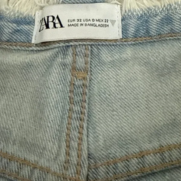 ZARA Vintage Wash Wide Leg Baggy Light Blue Faded Denim Jeans Size 0 - Image 3