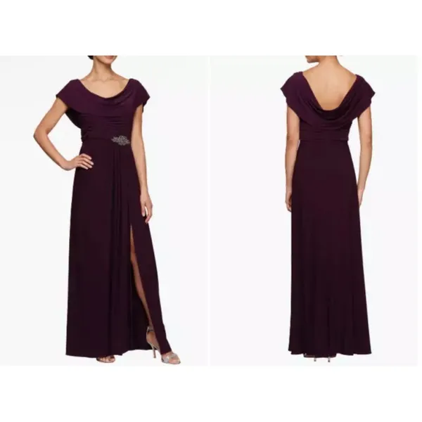 Alex Evenings Cowl Neck Beaded Waist Gown Size 12 Cocktail‎ Formal Eggplant - Image 4