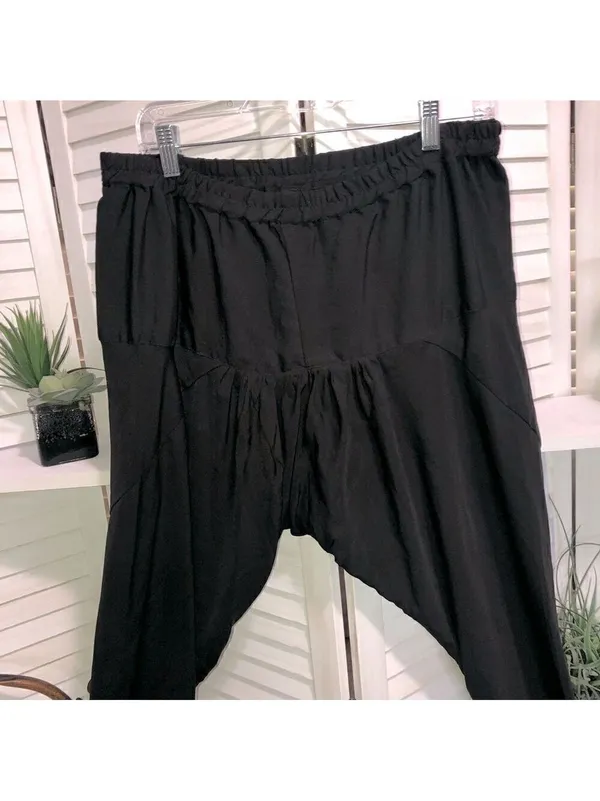 Belly dancer pants gypsy black sari high waist elastic ren fair whimsigoth sz M - Image 3