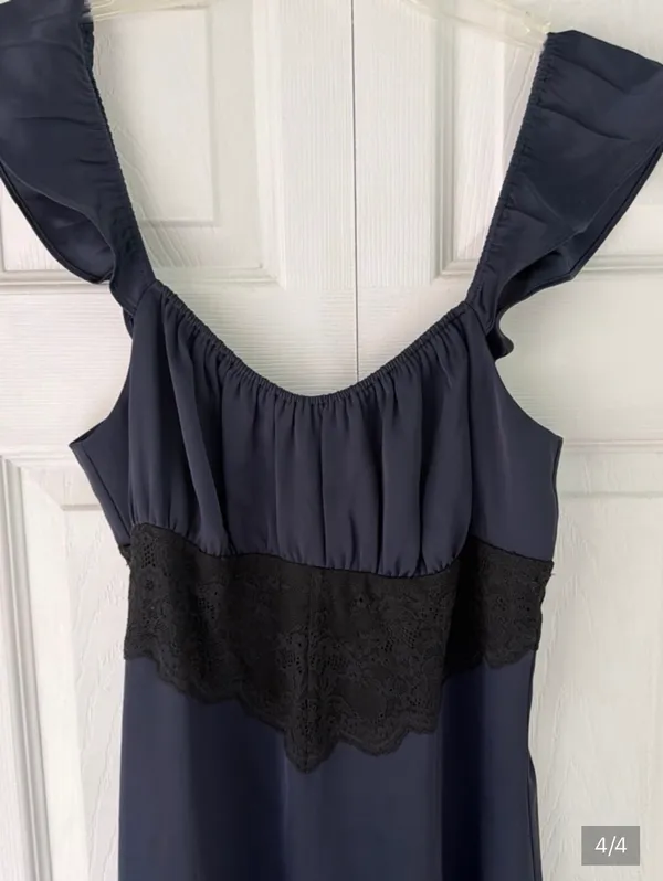 Aritzia Navy Satin Midi Dress with Lace Waist - Image 4