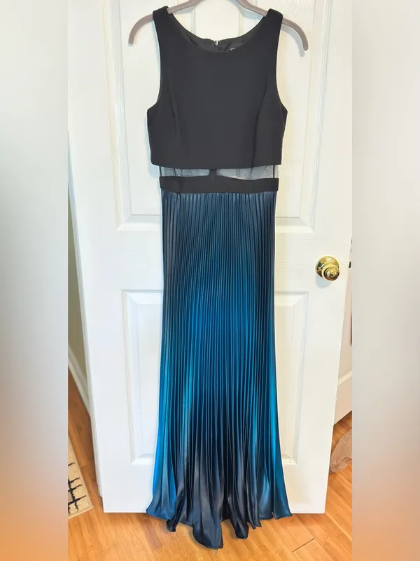 Betsy Adam Black & Blue Ombre Pleated Mesh Waist Maxi Formal Evening Dress Sz 6 - Image 2